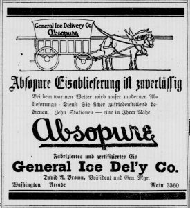 Image of German language advertisement for ice delivery