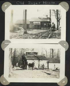 Two Vintage images of a old sugar house taken from a scrapbook page