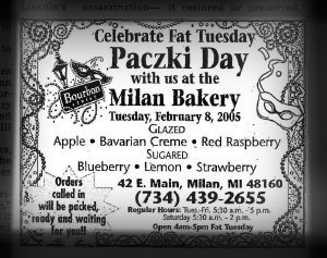 Image of a bakery advertisement for Paczki Day