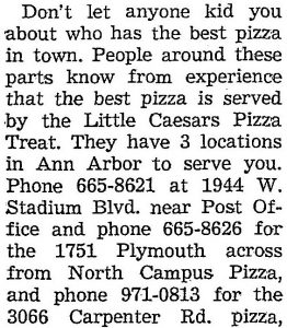 Advertisement for Little Caesars 1972