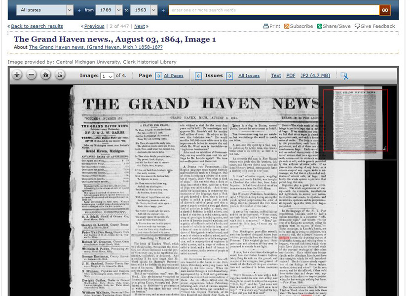 Page from the Grand Haven News, August 3, 1864