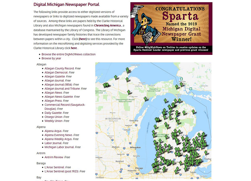 Image of the Digital Michigan Newspaper Portal online
