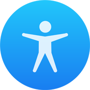 round, blue accessibility icon with a human in the middle