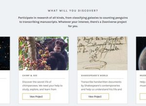 The homepage of Zooniverse.org